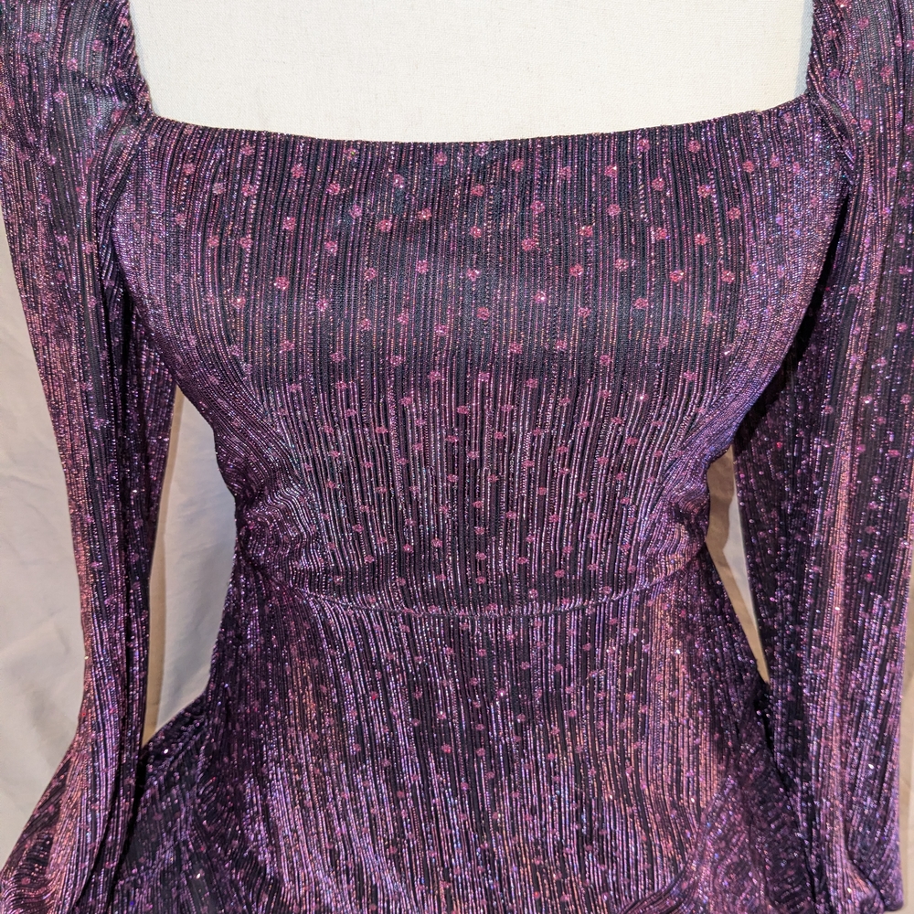 City Studio Shimmery Plum Square Neck Long-Sleeve Dress